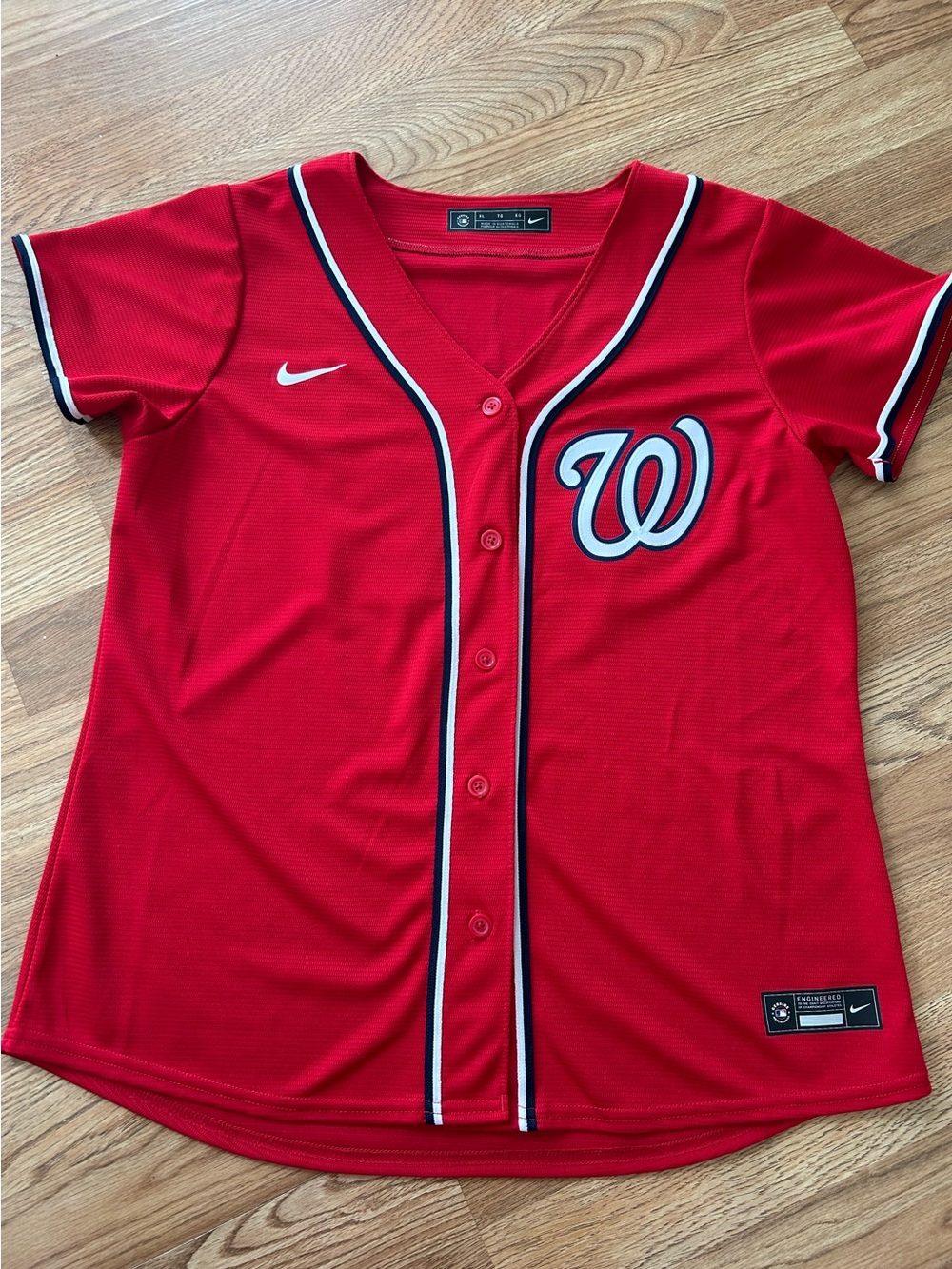 Nike Red Washington Nationals Button-Front Jersey with White & Navy Trim